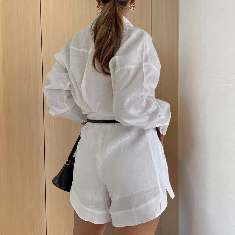 Elegant Women’s Set – Long Shirt with Shorts – Casual and Sophisticated Look for Summer