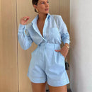 Conjunto elegante para mulher – Camisa comprida com calções – Look casual e sofisticado para o verão