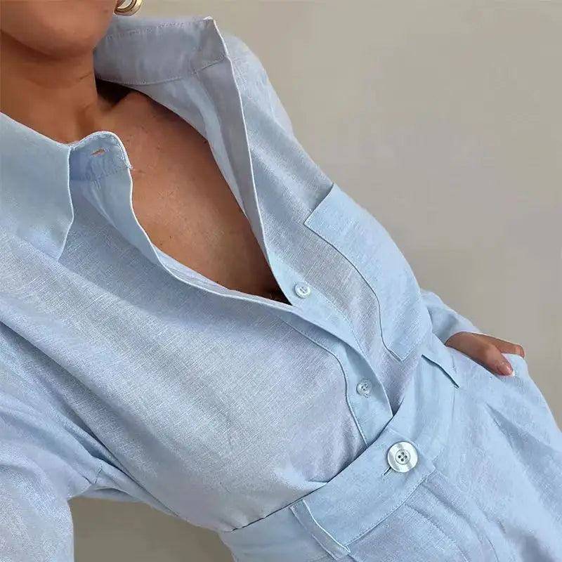 Elegant Women’s Set – Long Shirt with Shorts – Casual and Sophisticated Look for Summer