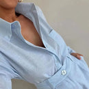 Conjunto elegante para mulher – Camisa comprida com calções – Look casual e sofisticado para o verão