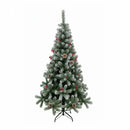 Pinheiro artificial premium com neve, pinhas e frutos vermelhos.