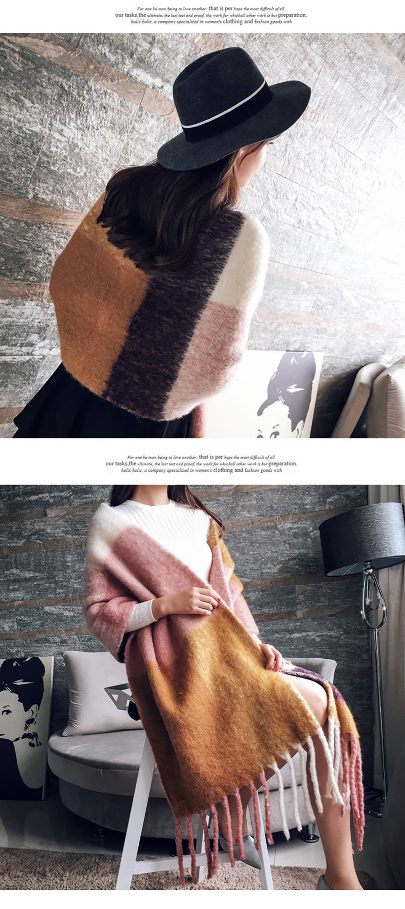 Luxury Brand Cashmere Women Plaid Scarf Winter Warm Shawl Wrap Pashmina Long Tassel Female Foulard Thick Blanket Scarves Pareo