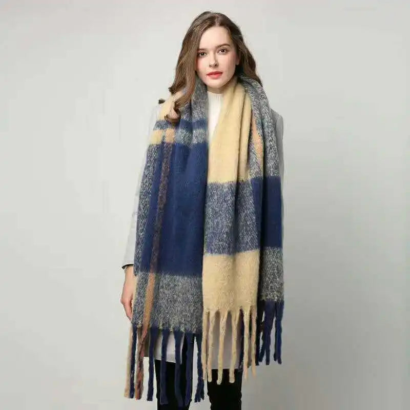 Luxury Brand Cashmere Women Plaid Scarf Winter Warm Shawl Wrap Pashmina Long Tassel Female Foulard Thick Blanket Scarves Pareo