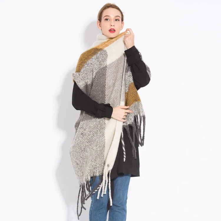Luxury Brand Cashmere Women Plaid Scarf Winter Warm Shawl Wrap Pashmina Long Tassel Female Foulard Thick Blanket Scarves Pareo