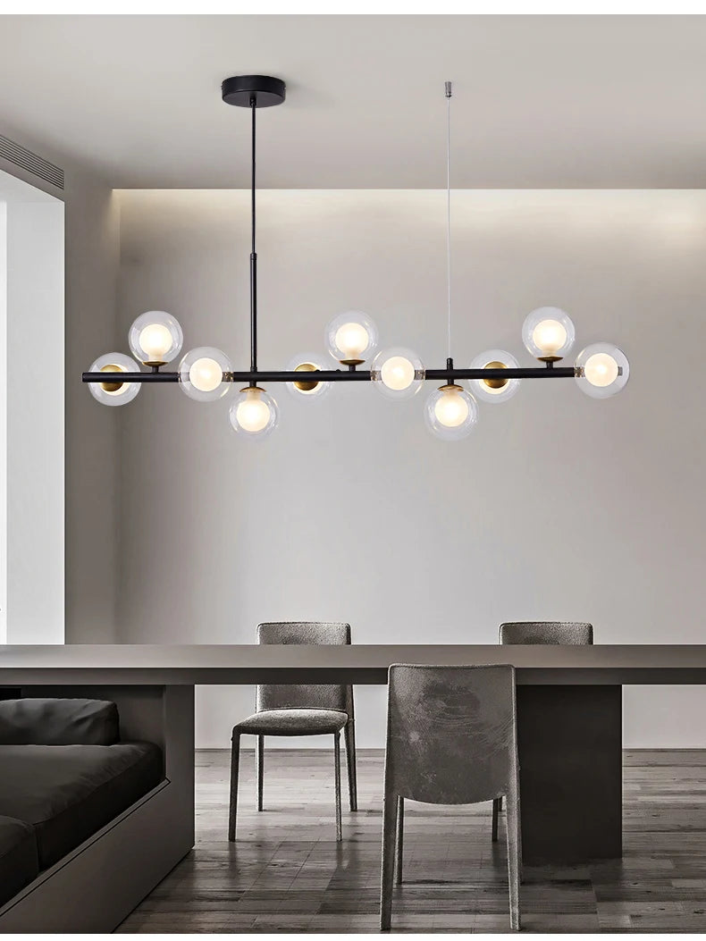Nordic Modern Pendant Light – 11 Glass Ball Heads & Gold Finish for Dining or Living Room