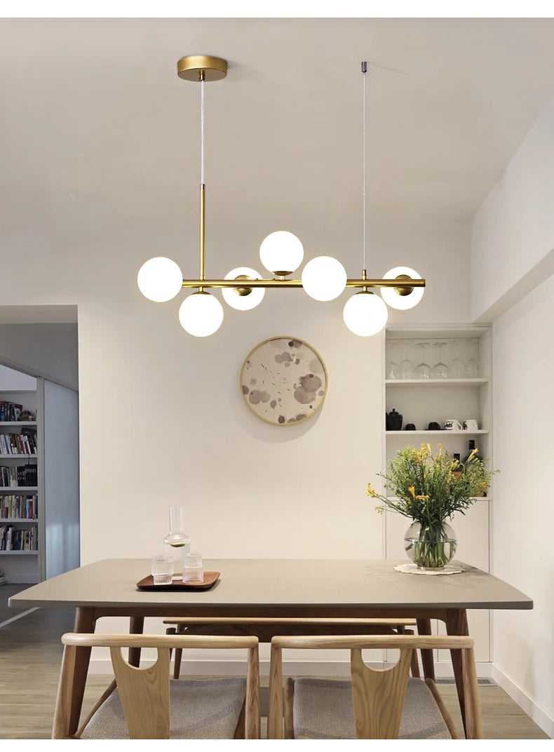Nordic Modern Pendant Light – 11 Glass Ball Heads & Gold Finish for Dining or Living Room