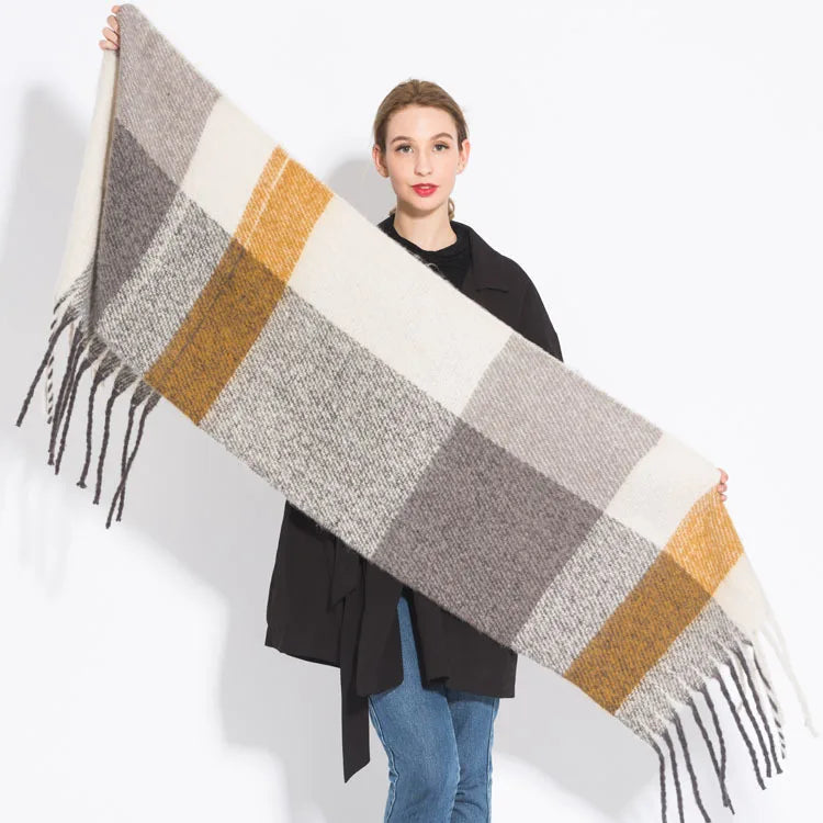 Luxury Brand Cashmere Women Plaid Scarf Winter Warm Shawl Wrap Pashmina Long Tassel Female Foulard Thick Blanket Scarves Pareo