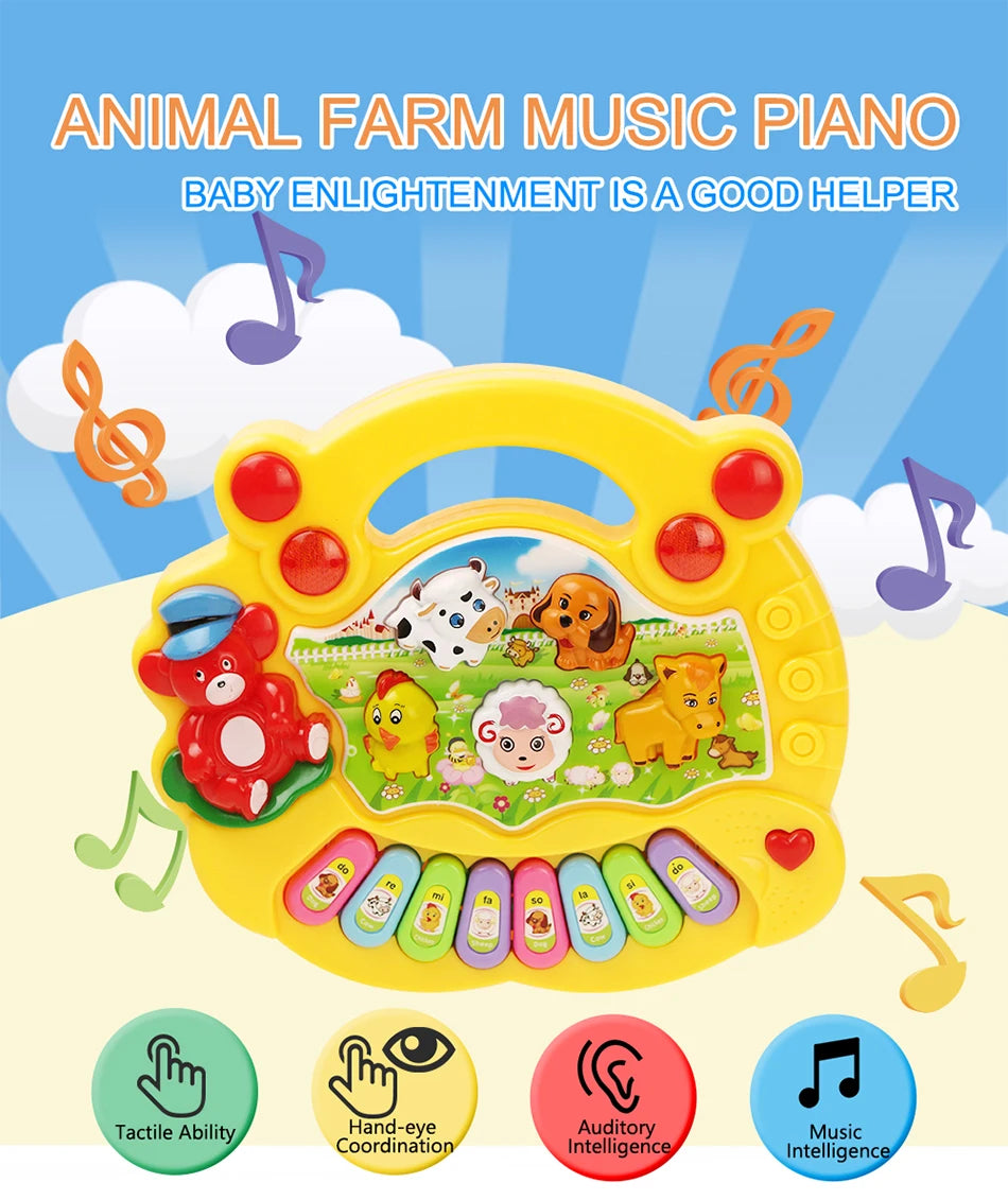 Kids Musical Piano Keyboard with Animal Sounds – Educational Toy with Lights and Music