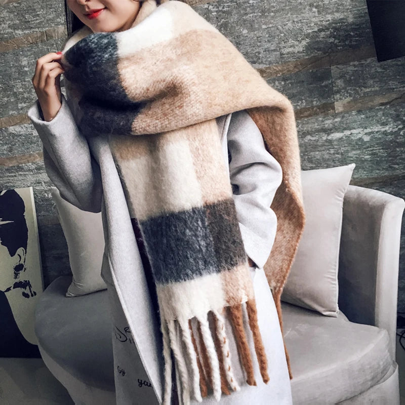 Luxury Brand Cashmere Women Plaid Scarf Winter Warm Shawl Wrap Pashmina Long Tassel Female Foulard Thick Blanket Scarves Pareo