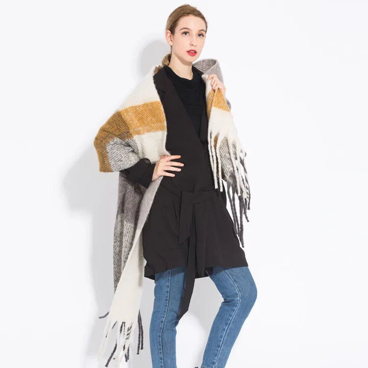 Luxury Brand Cashmere Women Plaid Scarf Winter Warm Shawl Wrap Pashmina Long Tassel Female Foulard Thick Blanket Scarves Pareo