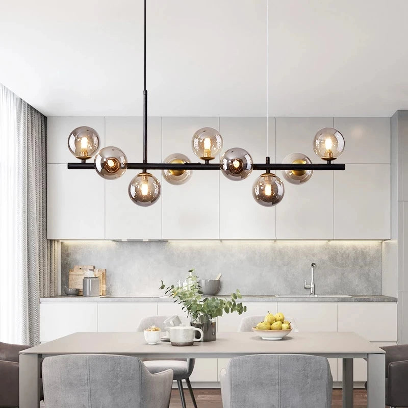 Nordic Modern Pendant Light – 11 Glass Ball Heads & Gold Finish for Dining or Living Room