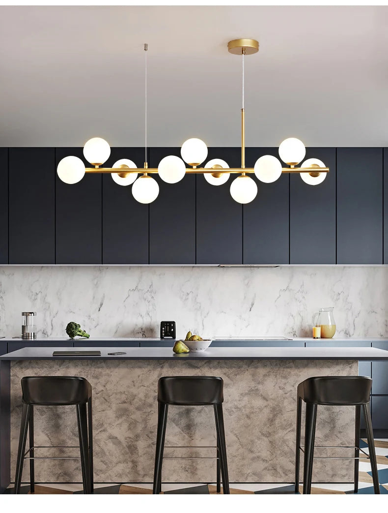 Nordic Modern Pendant Light – 11 Glass Ball Heads & Gold Finish for Dining or Living Room