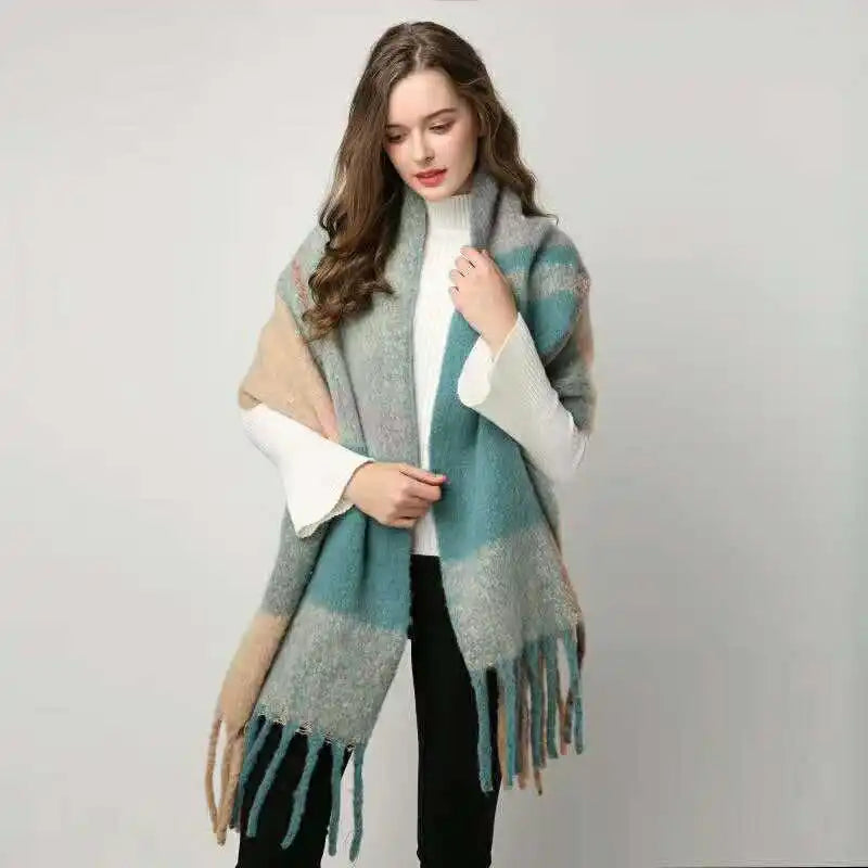 Luxury Brand Cashmere Women Plaid Scarf Winter Warm Shawl Wrap Pashmina Long Tassel Female Foulard Thick Blanket Scarves Pareo