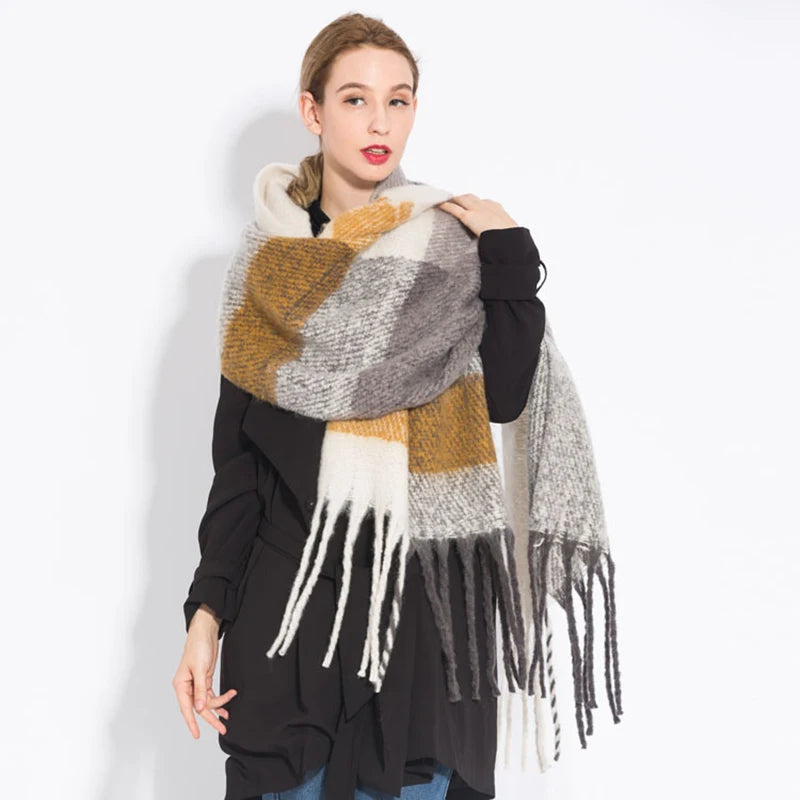 Luxury Brand Cashmere Women Plaid Scarf Winter Warm Shawl Wrap Pashmina Long Tassel Female Foulard Thick Blanket Scarves Pareo