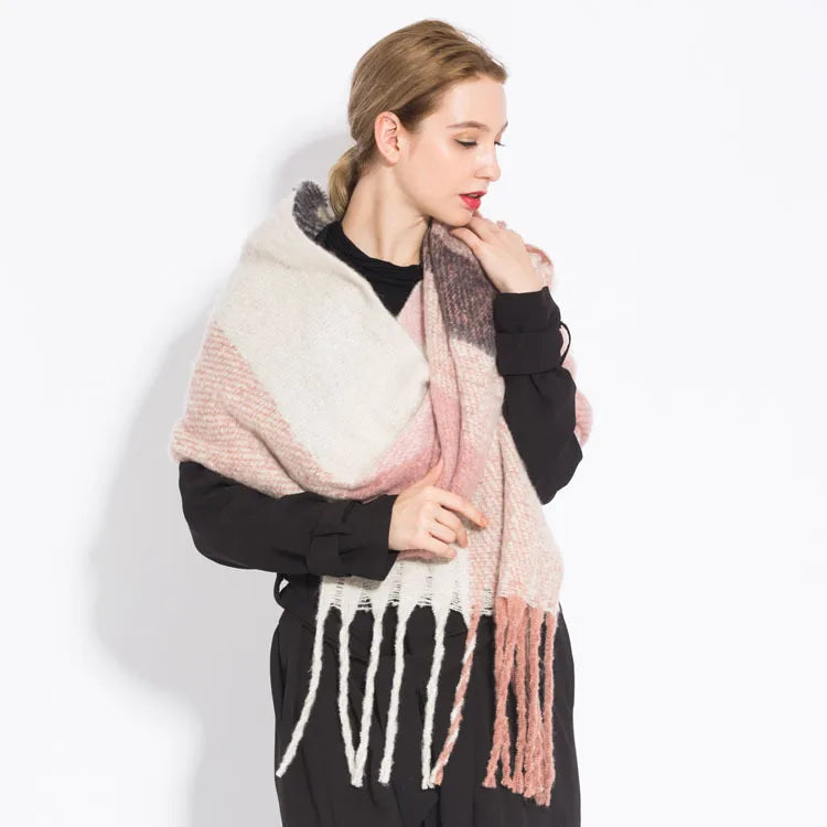 Luxury Brand Cashmere Women Plaid Scarf Winter Warm Shawl Wrap Pashmina Long Tassel Female Foulard Thick Blanket Scarves Pareo