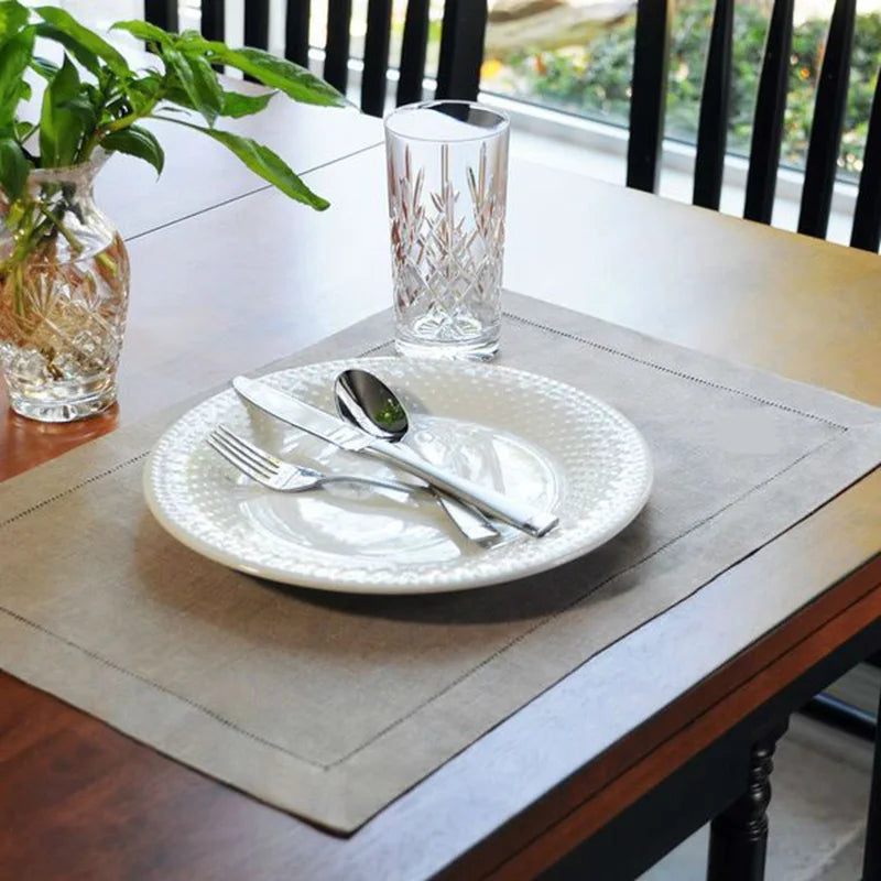 6pcs Elegant White Linen Hemstitch Napkins – European Style Table Decor at an Affordable Price