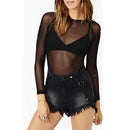 Blusa de mulher preta de manga comprida em tela