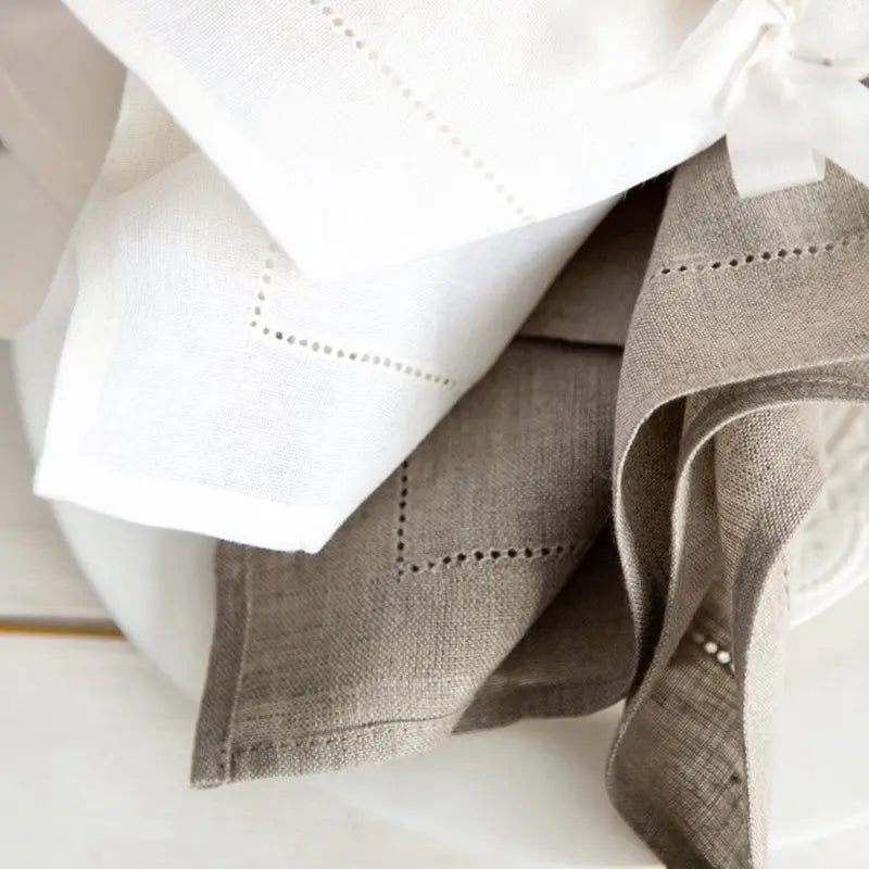 6pcs Elegant White Linen Hemstitch Napkins – European Style Table Decor at an Affordable Price