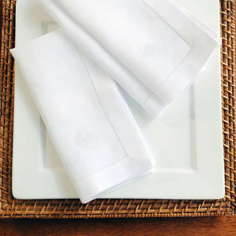 6pcs Elegant White Linen Hemstitch Napkins – European Style Table Decor at an Affordable Price