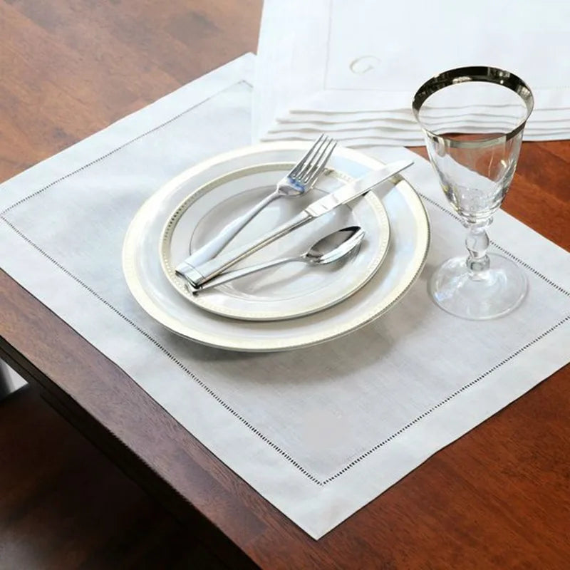 6pcs Elegant White Linen Hemstitch Napkins – European Style Table Decor at an Affordable Price