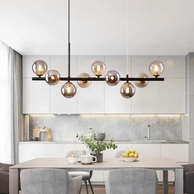 Nordic Modern Pendant Light – 11 Glass Ball Heads & Gold Finish for Dining or Living Room