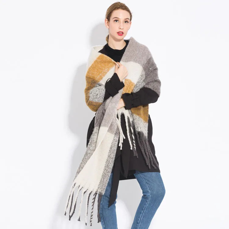 Luxury Brand Cashmere Women Plaid Scarf Winter Warm Shawl Wrap Pashmina Long Tassel Female Foulard Thick Blanket Scarves Pareo