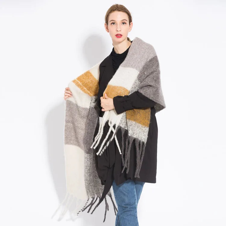 Luxury Brand Cashmere Women Plaid Scarf Winter Warm Shawl Wrap Pashmina Long Tassel Female Foulard Thick Blanket Scarves Pareo
