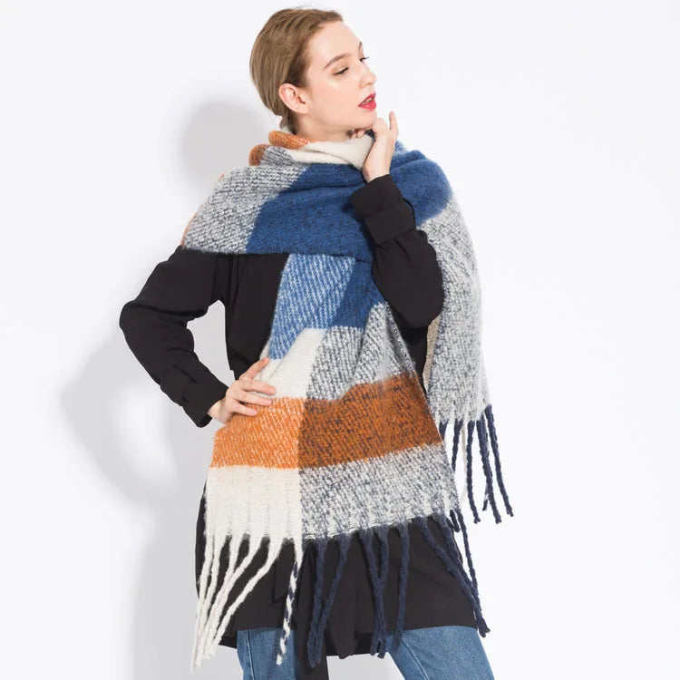 Luxury Brand Cashmere Women Plaid Scarf Winter Warm Shawl Wrap Pashmina Long Tassel Female Foulard Thick Blanket Scarves Pareo