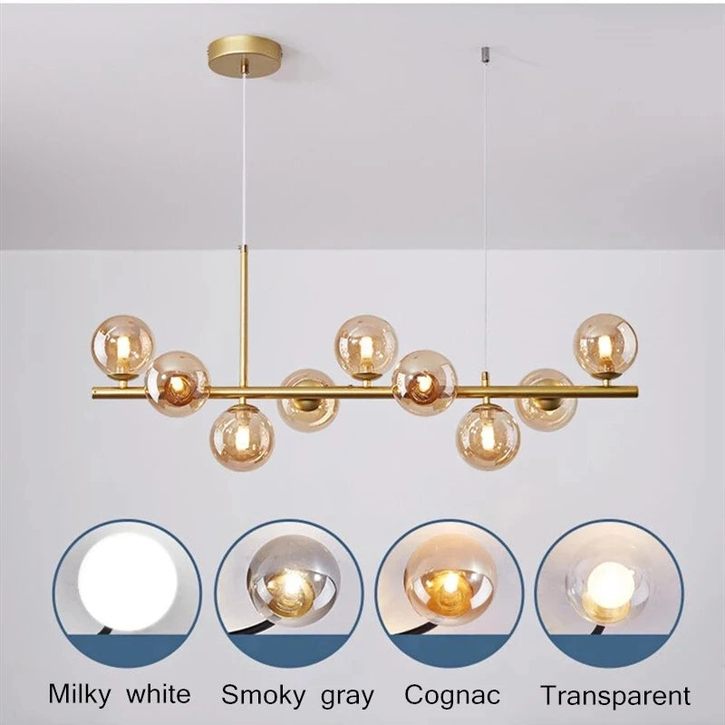Nordic Modern Pendant Light – 11 Glass Ball Heads & Gold Finish for Dining or Living Room