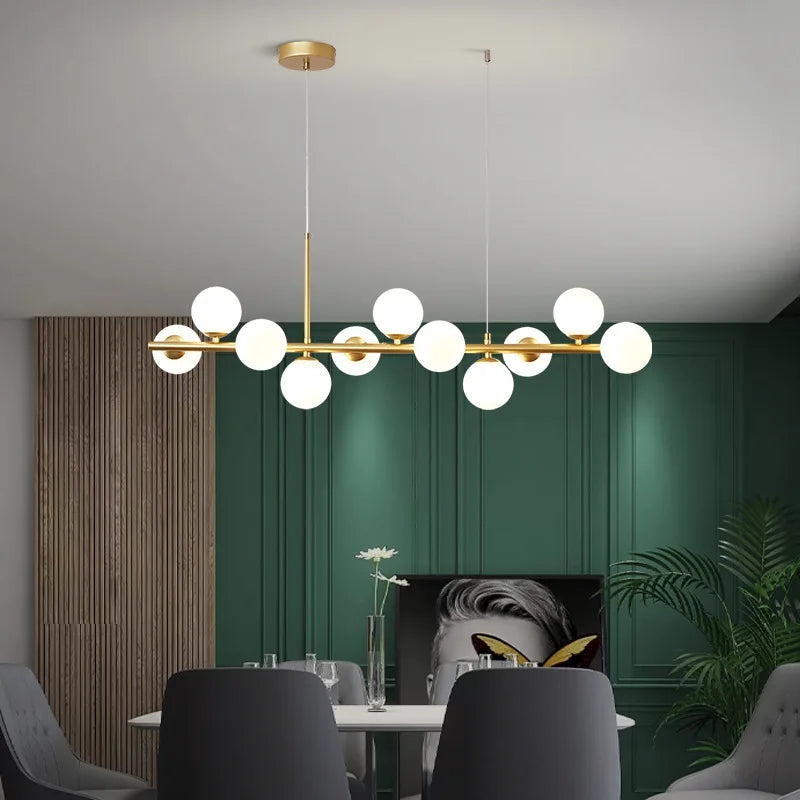 Nordic Modern Pendant Light – 11 Glass Ball Heads & Gold Finish for Dining or Living Room