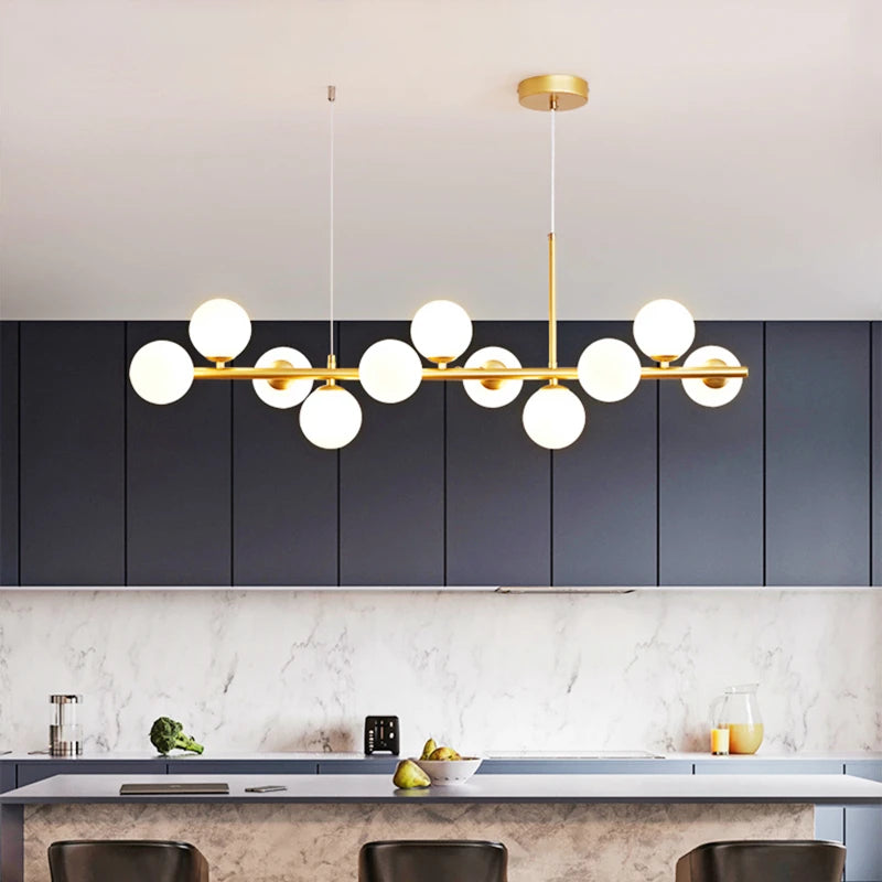 Nordic Modern Pendant Light – 11 Glass Ball Heads & Gold Finish for Dining or Living Room