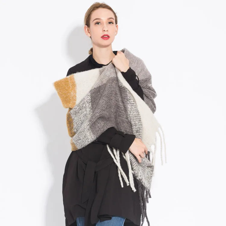 Luxury Brand Cashmere Women Plaid Scarf Winter Warm Shawl Wrap Pashmina Long Tassel Female Foulard Thick Blanket Scarves Pareo