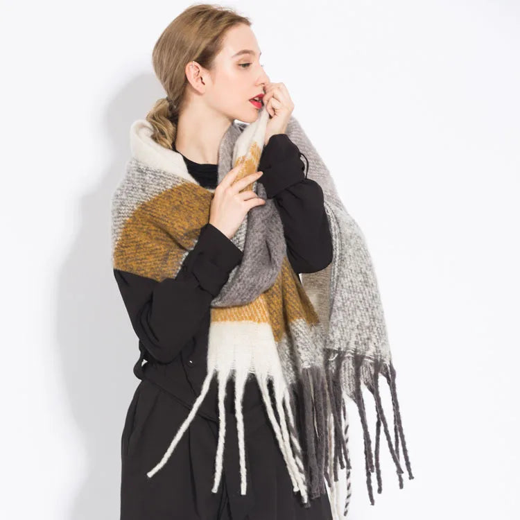 Luxury Brand Cashmere Women Plaid Scarf Winter Warm Shawl Wrap Pashmina Long Tassel Female Foulard Thick Blanket Scarves Pareo