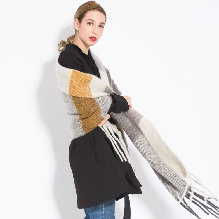 Luxury Brand Cashmere Women Plaid Scarf Winter Warm Shawl Wrap Pashmina Long Tassel Female Foulard Thick Blanket Scarves Pareo