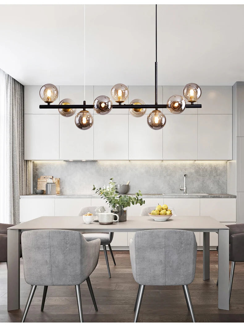 Nordic Modern Pendant Light – 11 Glass Ball Heads & Gold Finish for Dining or Living Room