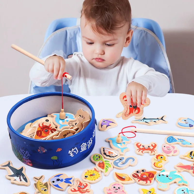 Montessori Wooden Magnetic Fishing Toy – Marine Life Cognition for Parent-Child Play