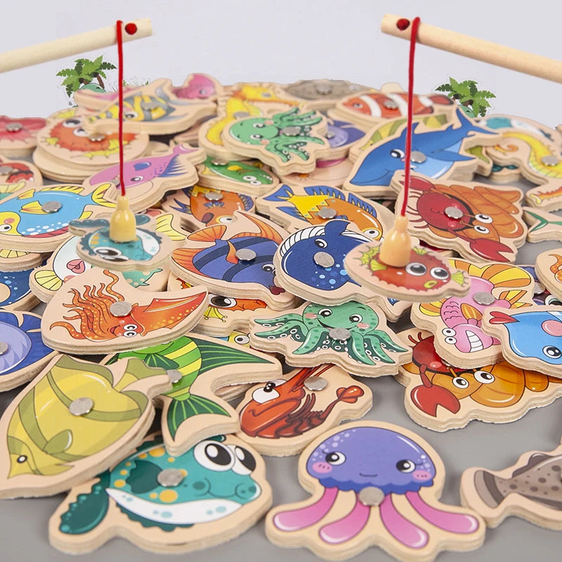Montessori Wooden Magnetic Fishing Toy – Marine Life Cognition for Parent-Child Play
