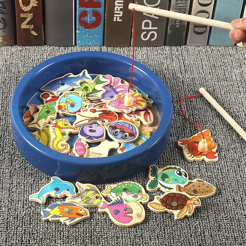 Montessori Wooden Magnetic Fishing Toy – Marine Life Cognition for Parent-Child Play