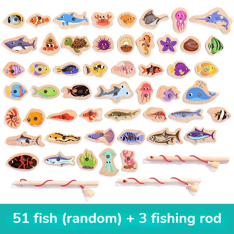 Montessori Wooden Magnetic Fishing Toy – Marine Life Cognition for Parent-Child Play