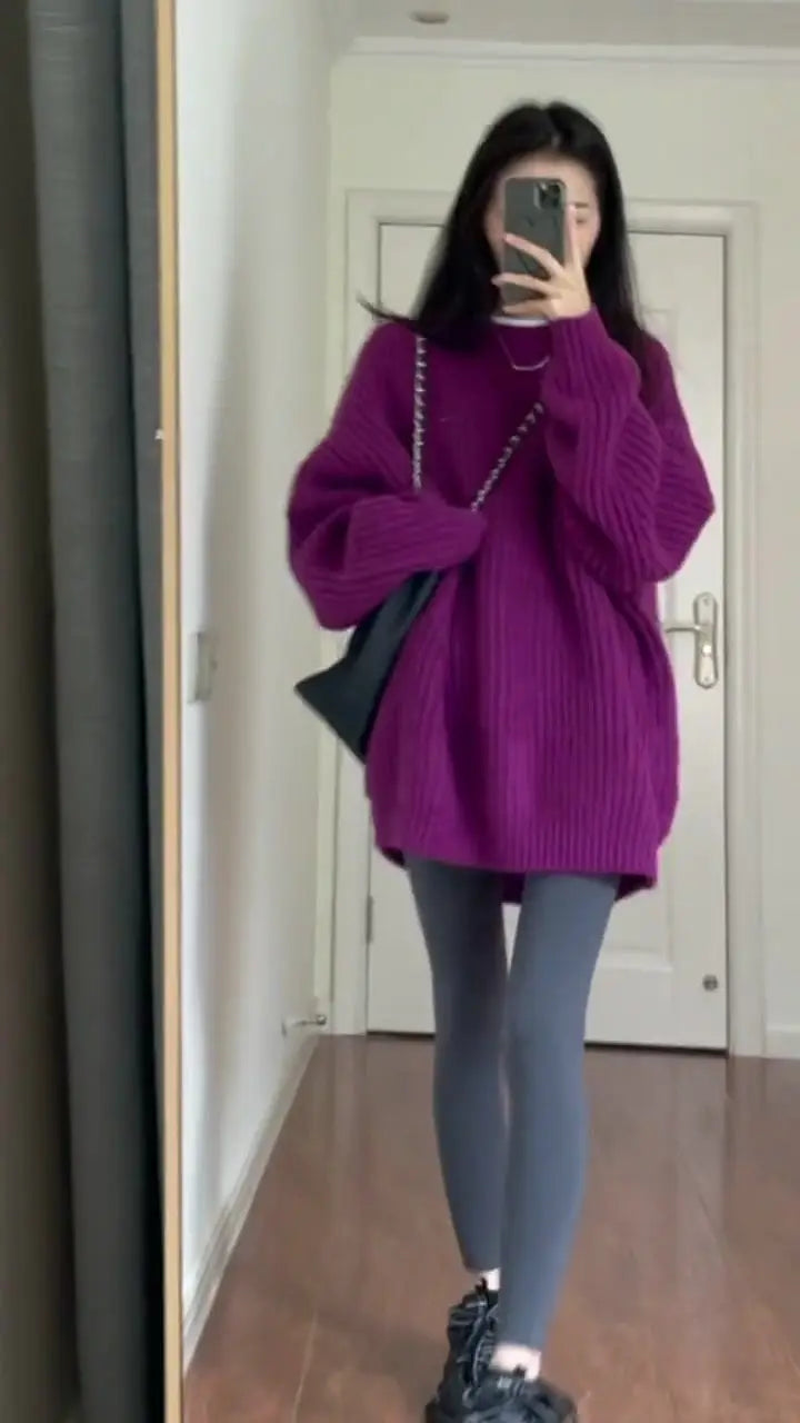 Stylish O-Neck Solid Color Knitted Loose Korean Sweaters Women's Clothing 2022 Autumn New Casual Pullovers All-match Warm Tops