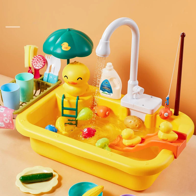 Kids’ Kitchen Sink Playset with Electric Dishwasher – Water Play & Pretend Cooking Toy