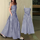 2026 Casual Spaghetti Strap Dresses For Ladies A-line Dress Vestido For Woman Temperament Striped Slim Pleated Off Shoulder Chic