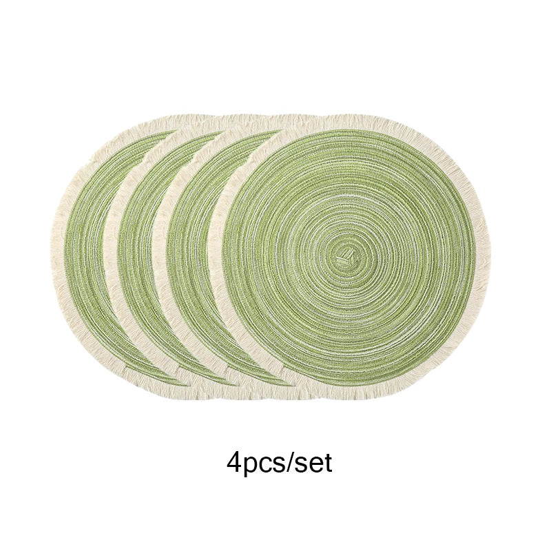 4pcs/set Round Woven Placemats with Fringe – Eco-Friendly & Modern Design