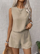 Your Perfect Summer Set: Stylish Solid Color Top & Shorts for Vacation and Leisure Days