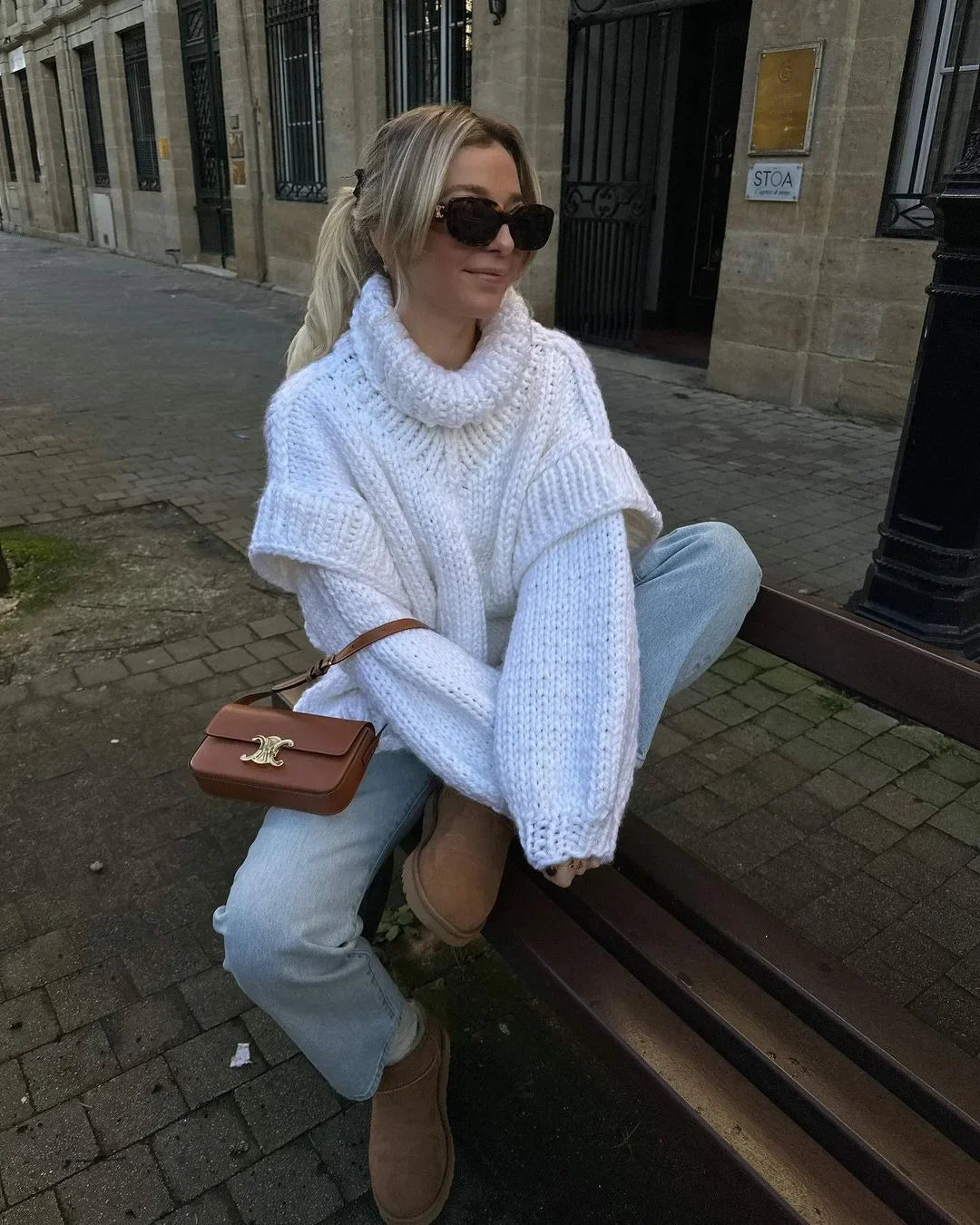 Hot Sale Of The Season Women's Oversized Long Sleeve Knitted Sweater Thick Winter Style Crew Neck Coarse Texture Cross-Border Ne