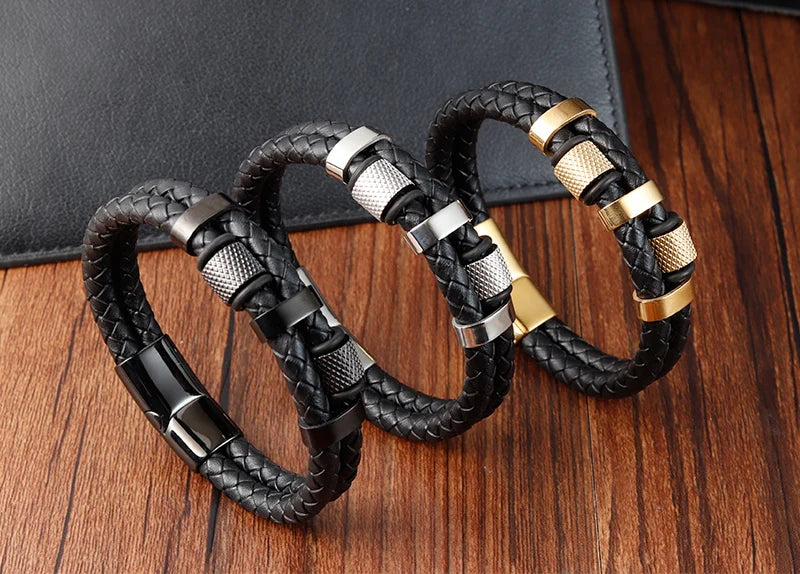 Modern Men’s Magnetic Leather Rope Bracelet – Stylish & Durable