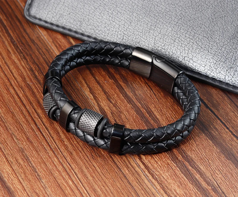 Modern Men’s Magnetic Leather Rope Bracelet – Stylish & Durable