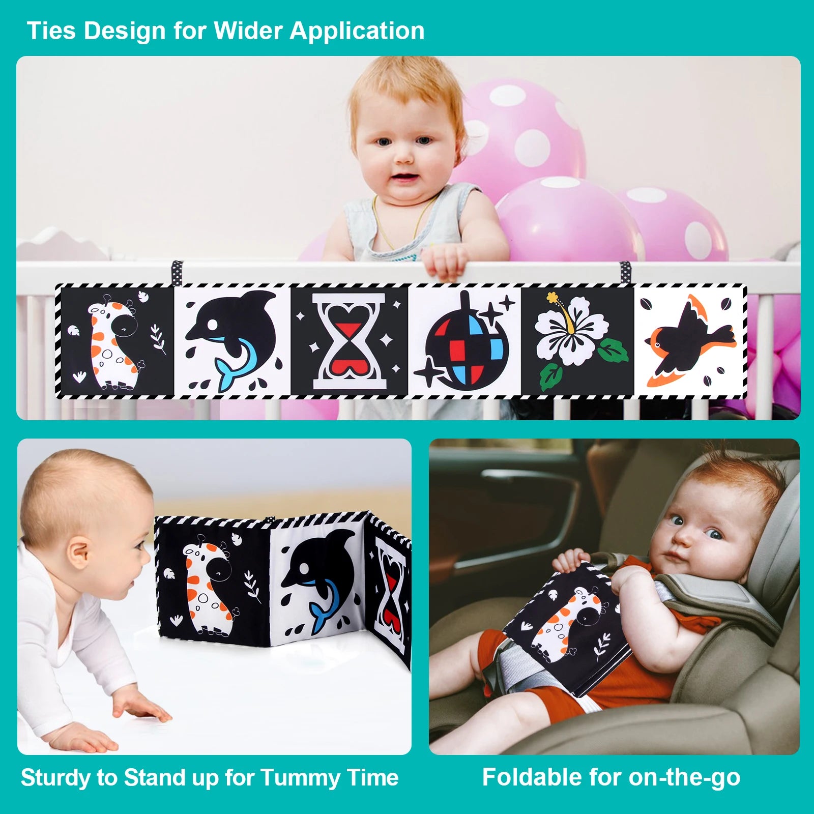 High-Contrast Cloth Book – Black & White Sensory Toy for Babies (0–36 Months)