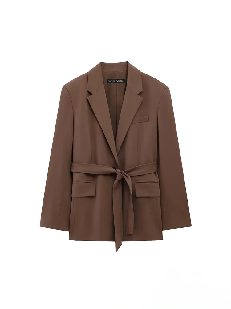 KONDALA Office Lady Casual Chic Solid Women Suit Single Button Sashes Loose Blazer Zipper Pants Fashion 2025 Autumn Winter Sets