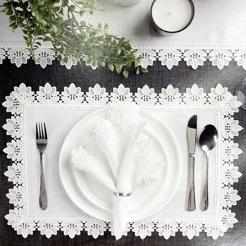 6pcs Elegant White Linen Hemstitch Napkins – European Style Table Decor at an Affordable Price